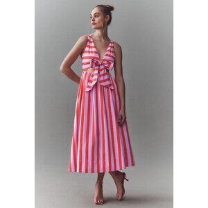 BHLDN Madeline Sleeveless V-Neck Cutout A-Line Taffeta‎ Midi Dress Event Wedding